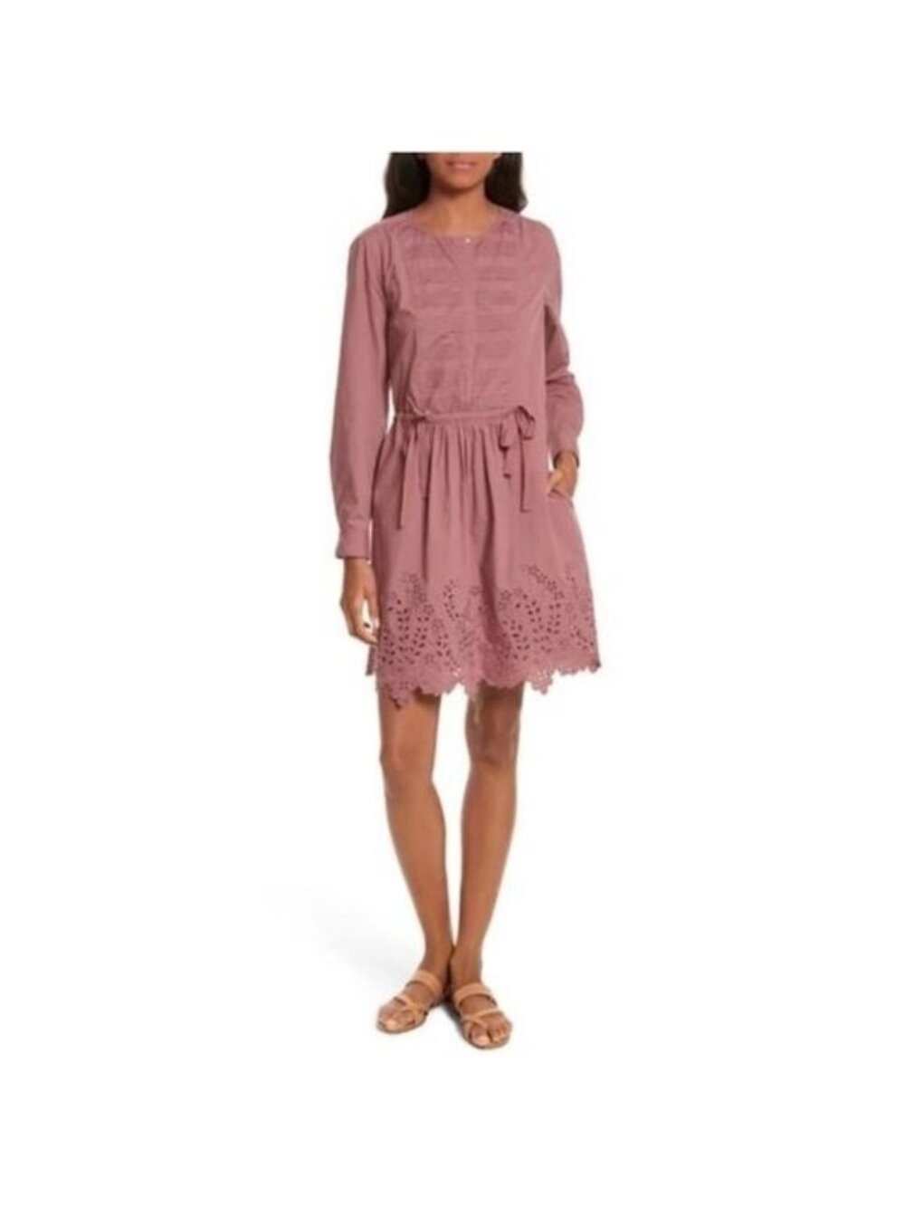 La Vie Rebecca Taylor Long Sleeve eyelet poplin Dress Medium